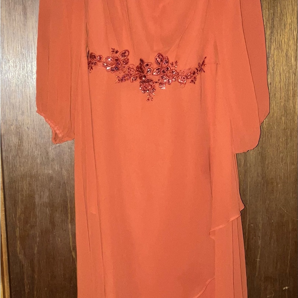 Ever Pretty Orange Asymmetrical Dress with Floral sequin Embellishments